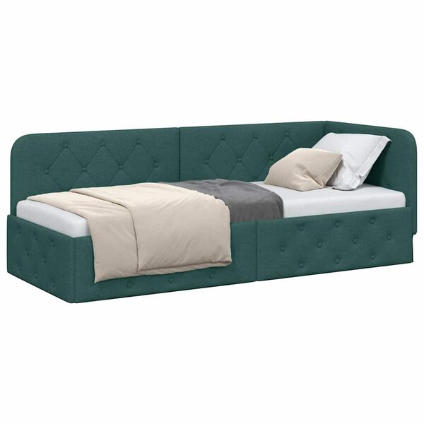vidaXL Corner Bed Frame with Headboard Dark Green 80 x 200 cm Fabric