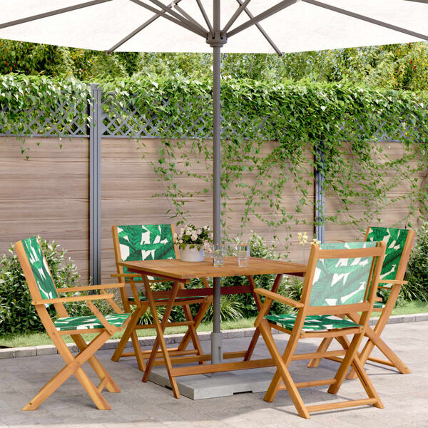 vidaXL 5 Piece Garden Dining Set Leaf Pattern Fabric and Solid Wood