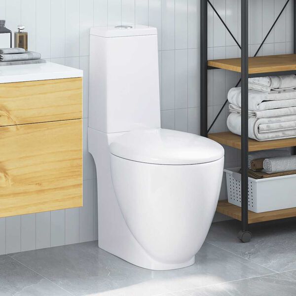 vidaXL WC Ceramic Toilet Bathroom Round Toilet Bottom Water Flow White