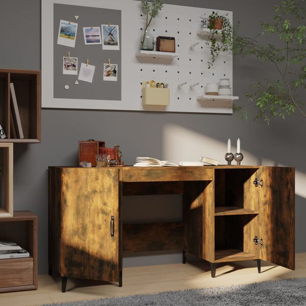 vidaXL Desk Smoked Oak 140x50x75 cm Engineered Wood