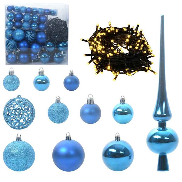 vidaXL Christmas Bauble Set with 300 LEDs 120 pcs Blue Plastic