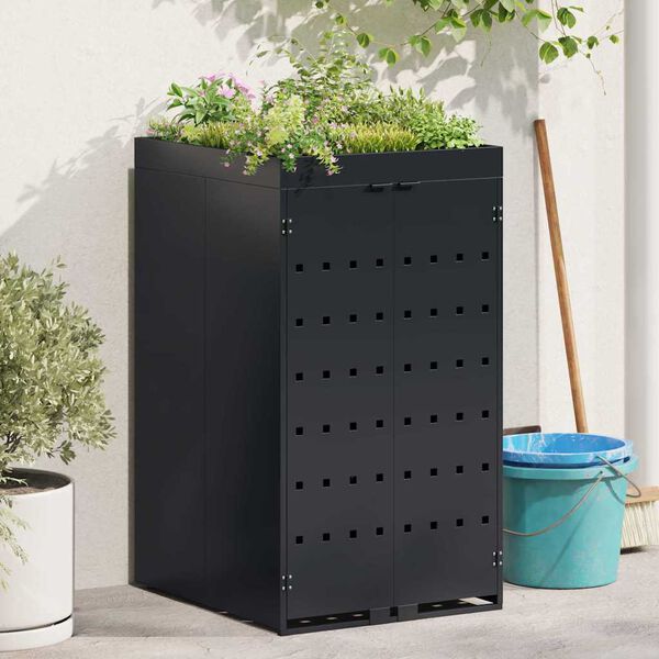 vidaXL Wheelie Bin Storage with Planter Roof for Single 240L Bin Black