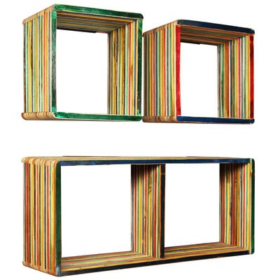 vidaXL Wall Shelf Set 3 Pieces Solid Reclaimed Teak Multicolour