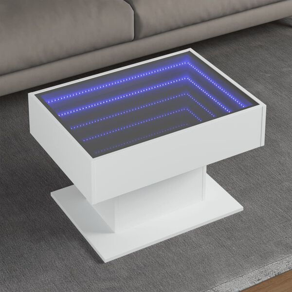 vidaXL Coffee Table with LED White 70x50x45 cm Engineered Wood