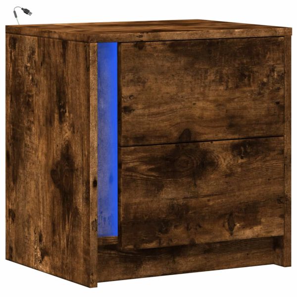 vidaXL Bedside Cabinet with LED Lights Smoked Oak Engineered Wood