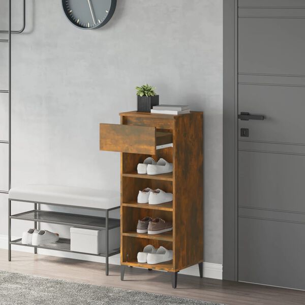 vidaXL Shoe Rack Smoked Oak 40x36x105 cm Engineered Wood