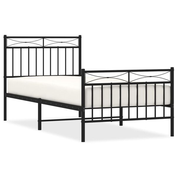 vidaXL Metal Bed Frame without Mattress with Footboard Black 90x200cm