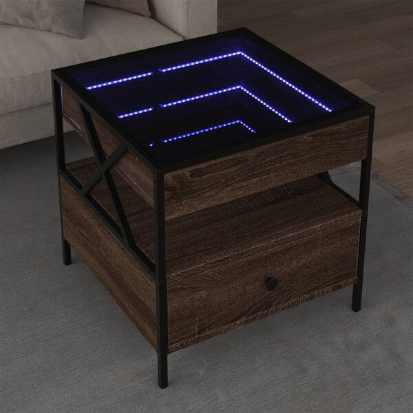 vidaXL Coffee Table with Infinity LED Brown Oak 50x50x51 cm