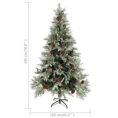 vidaXL Christmas Tree with Pine Cones Green and White 195 cm PVC&PE
