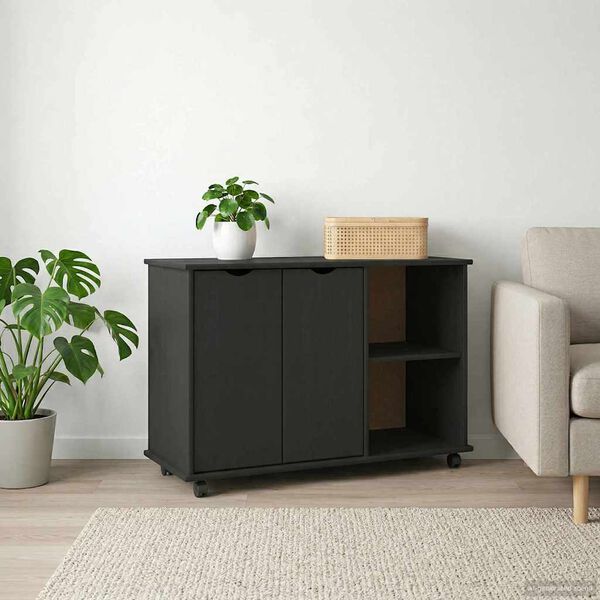 vidaXL Rolling Cabinet Black 100 x 39 x 65.5 cm Solid Pine Wood