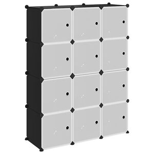 vidaXL Storage Cube Organiser with 12 Cubes and Doors Black PP