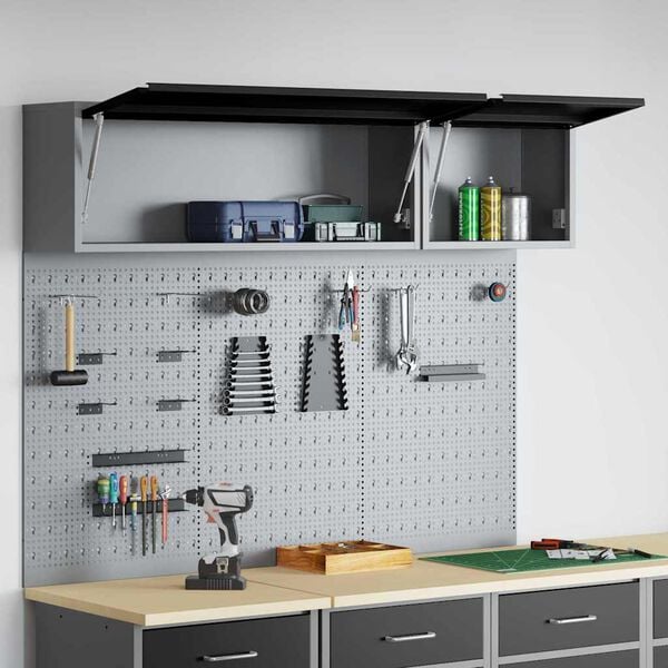 vidaXL Tool Cabinet Set with Shelf 5 pcs Black Powder-Coated Steel