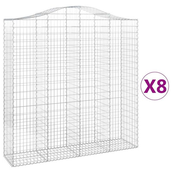 vidaXL Arched Gabion Baskets 8 pcs 200x50x200/220 cm Galvanised Iron