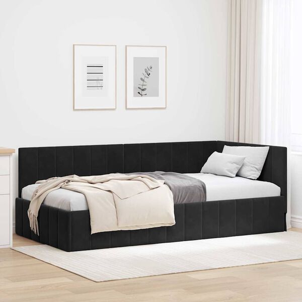 vidaXL Corner Bed Frame with Headboard Black 90 cm x 200 cm Velvet