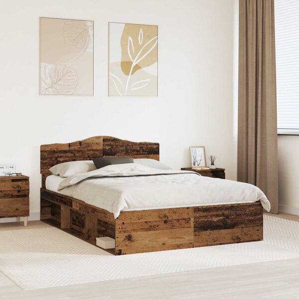 vidaXL Bed Frame with Headboard Old Wood 140 x 190 cm Solid Pine Wood