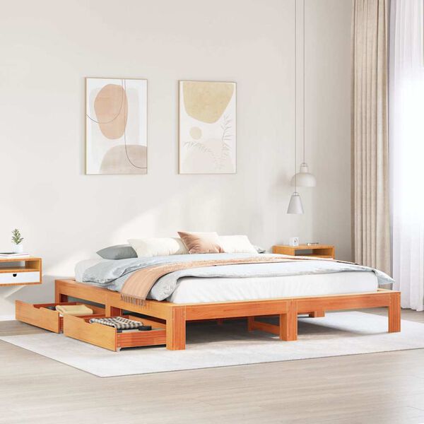 vidaXL Bed Frame without Mattress Wax Brown 200x200 cm Solid Wood Pine