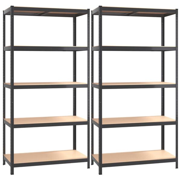 vidaXL 5-Layer Shelves 2 pcs Anthracite Steel&Engineered Wood