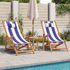 vidaXL Folding Beach Chairs 2 pcs Blue and White Fabric and Solid Wood