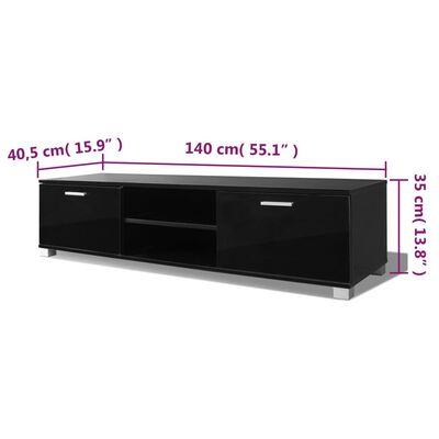 vidaXL TV Cabinet High-Gloss Black 140x40.5x35 cm