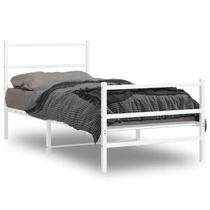 vidaXL Metal Bed Frame without Mattress with Footboard&nbsp;White 90x200cm