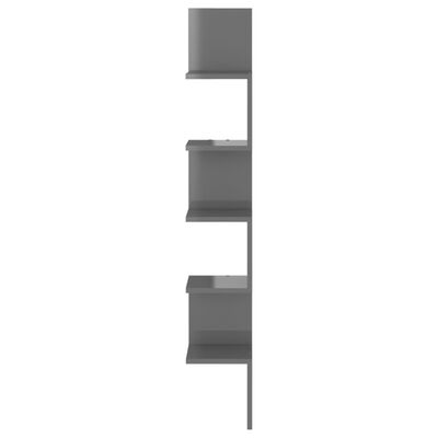 vidaXL Wall Corner Shelf High Gloss Grey 20x20x127.5 cm Engineered Wood