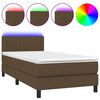 vidaXL Box Spring Bed with Mattress&LED Dark Brown 90x200cm Fabric