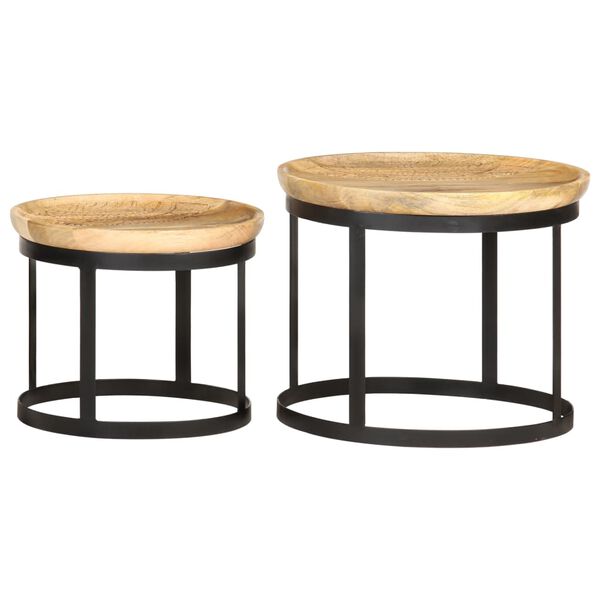vidaXL Round Side Tables 2 pcs Solid Mango Wood and Steel