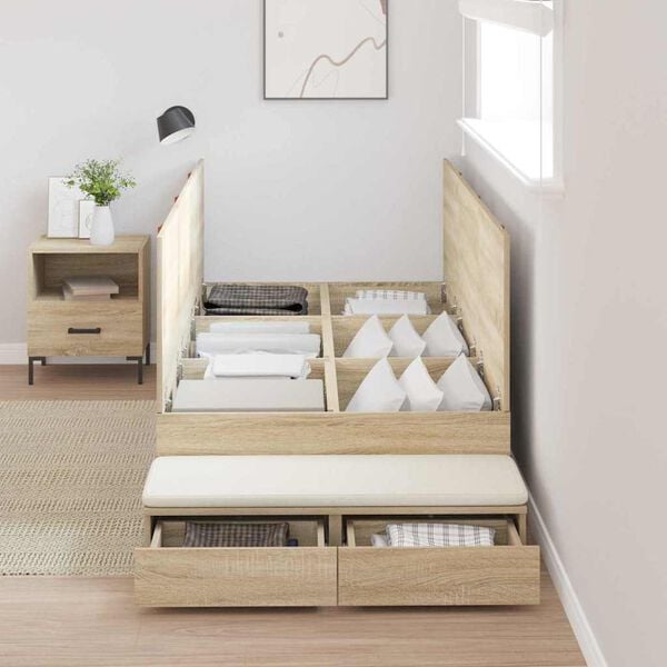 vidaXL Storage Bed Frame with Drawer Sonoma Oak 75 cm Engineered Wood