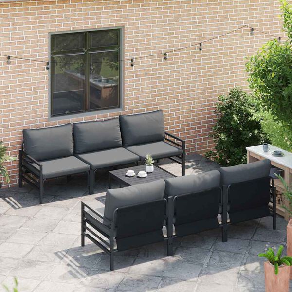 vidaXL Garden Sofa Set with Cushion 7 pcs Black Steel