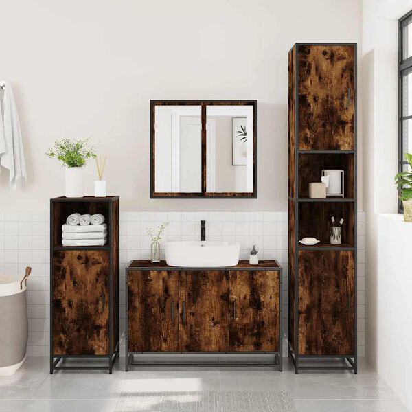 vidaXL 4&nbsp;Piece Bathroom Furniture Set&nbsp;Smoked Oak Engineered Wood