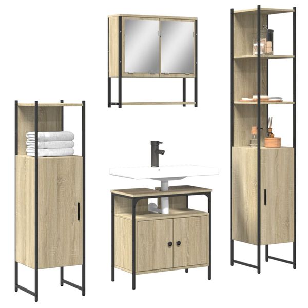 vidaXL 4 Piece Bathroom Furniture Set Sonoma Oak Engineered Wood