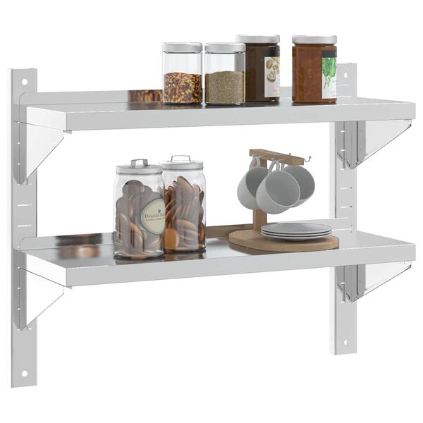 vidaXL 2-Tier Wall Shelf 75x23.5x60 cm Silver Stainless Steel