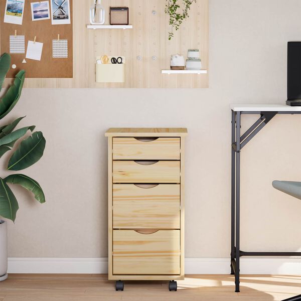 vidaXL Rolling Cabinet with Desk MOSS Clear Varnish 34 x 39 x 65.5 cm