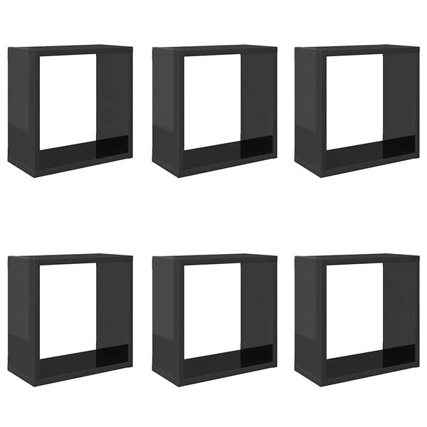 vidaXL Wall Cube Shelves 6 pcs High Gloss Grey 30x15x30 cm