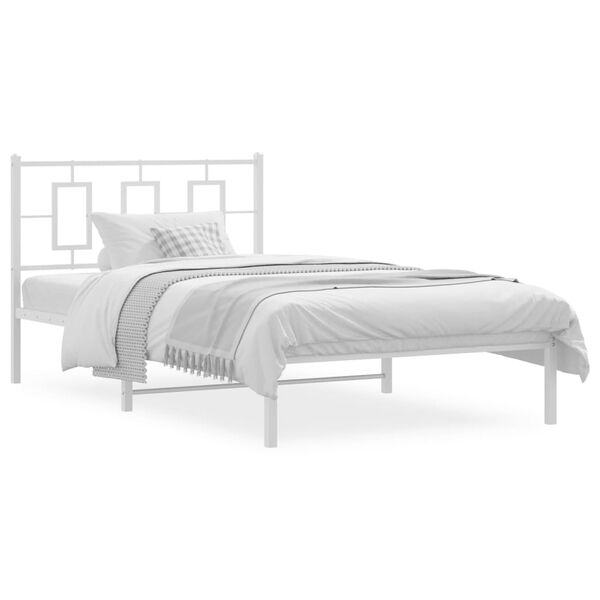 vidaXL Metal Bed Frame without Mattress with Headboard White 107x203cm