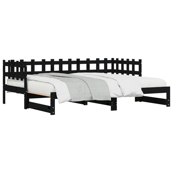 vidaXL Pull-out Day Bed without Mattress Black 2x(80x200) cm Solid Wood
