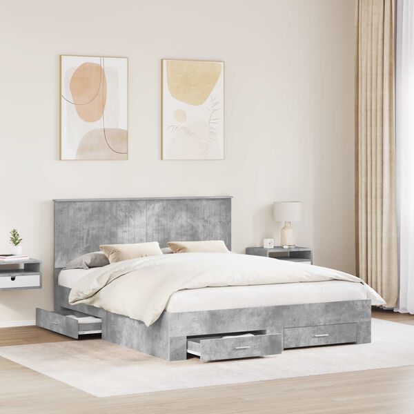 vidaXL Bed Frame Concrete Grey 160 x 200 cm Engineered Wood