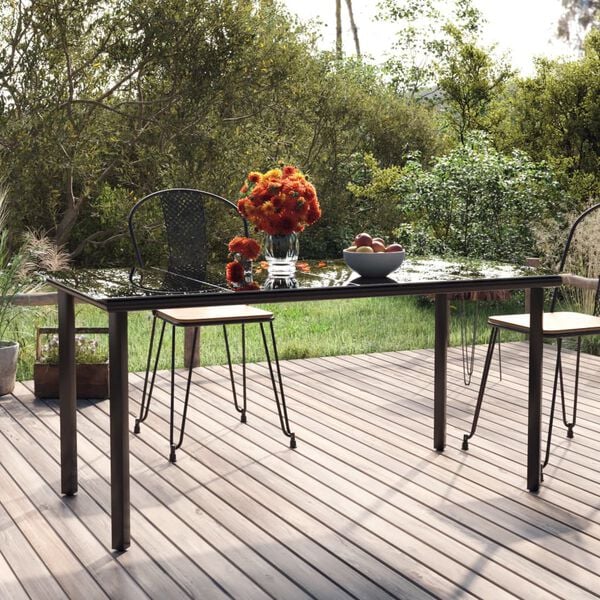vidaXL Garden Dining Table Black 160x80x74cm Steel and Tempered Glass