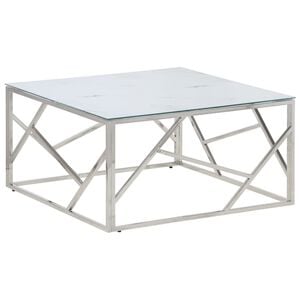 vidaXL Coffee Table Silver Stainless Steel and Tempered Glass