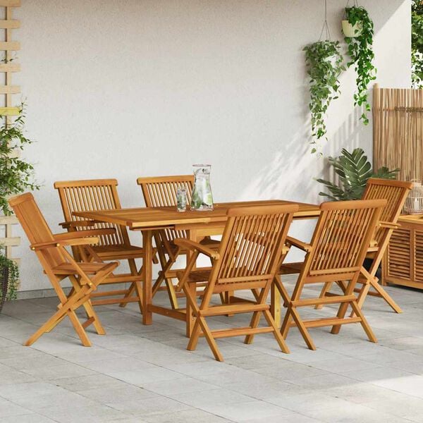 vidaXL 7 Piece Garden Dining Set Solid Teak Wood
