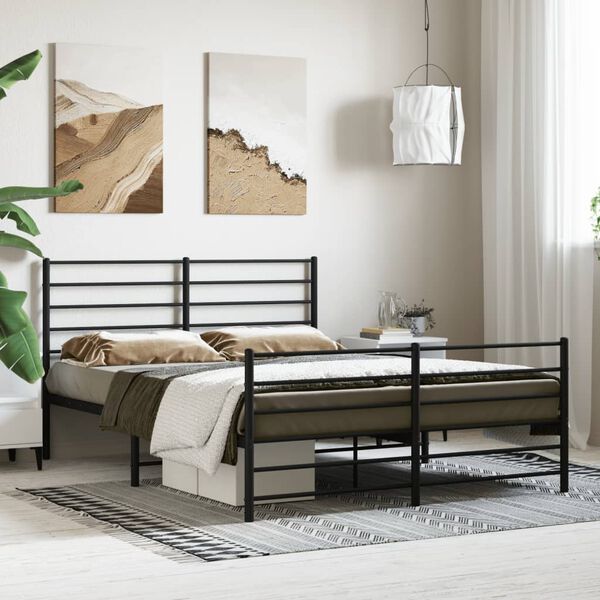 vidaXL Metal Bed Frame without Mattress with Footboard Black 140x190cm