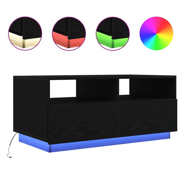vidaXL Coffee Table with LED Lights Black Oak 90x49x40 cm