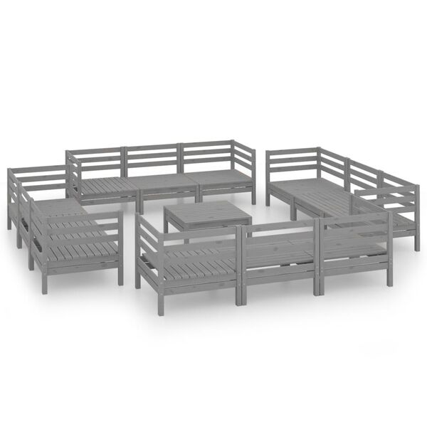 vidaXL 13 Piece Garden Lounge Set Grey Solid Pinewood