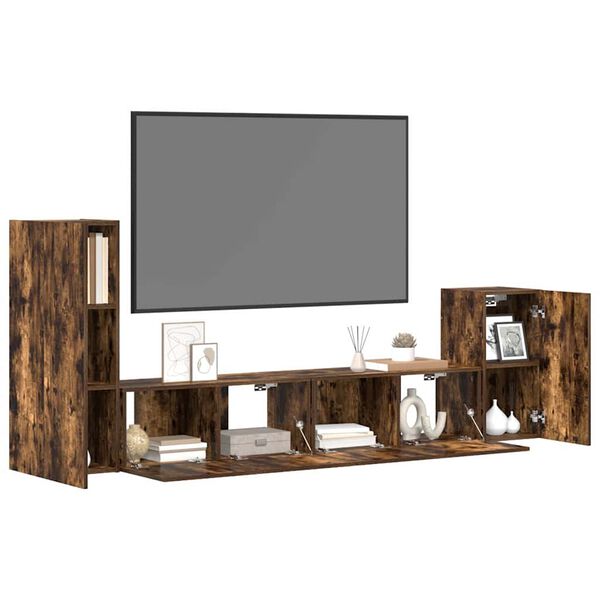 vidaXL 4 Piece TV Cabinet Set Smoked Oak Engineered Wood