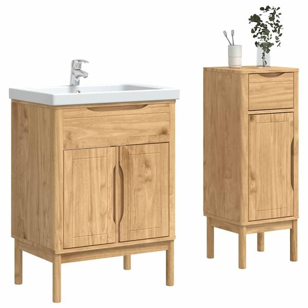 vidaXL Bathroom Furniture Set FLORO 2 pcs Wax Brown Solid Pine Wood