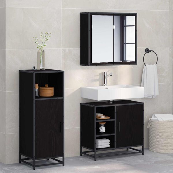 vidaXL Bathroom Furniture Set 3 pcs Black Oak Engineered Wood