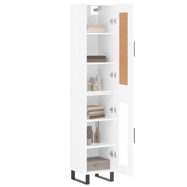 vidaXL Highboard High Gloss White 34.5x34x180 cm Engineered Wood