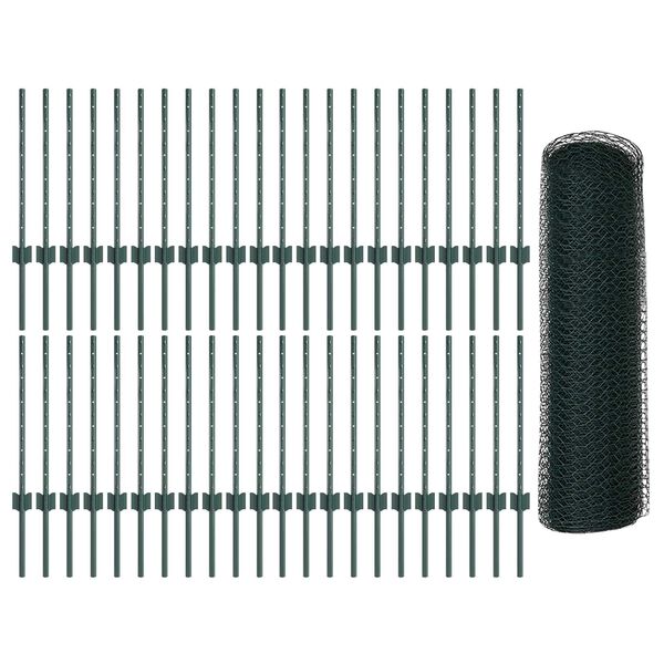 vidaXL Fence with Post Green 0.6 x 100 m Steel and PVC