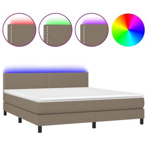vidaXL Box Spring Bed with Mattress&LED Taupe 180x200cm Fabric