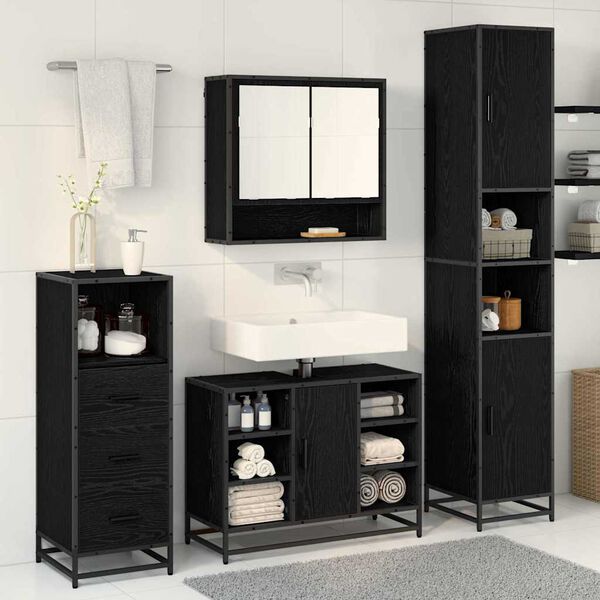 vidaXL Bathroom Furniture Set 3 pcs Black Oak Engineered Wood